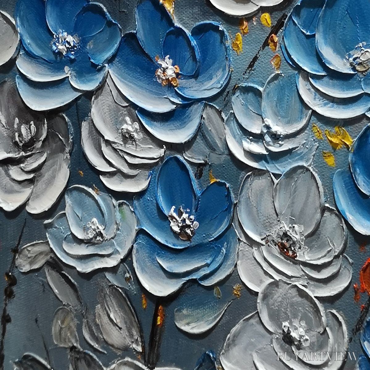 BUYARTVIEW Azure Blossoms – Textured Blue and Gold Floral Oil Painting - image 3