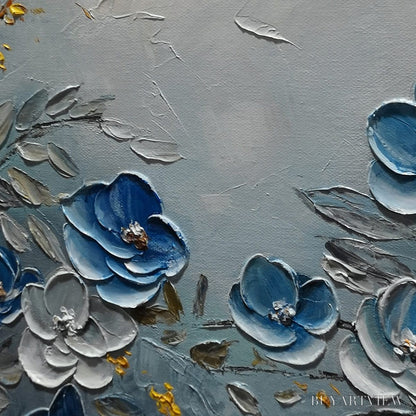 BUYARTVIEW Azure Blossoms – Textured Blue and Gold Floral Oil Painting - image 5
