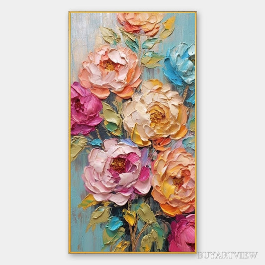 BUYARTVIEW Sweet Peony Rhapsody – Textured Impasto Floral Oil Painting - image 1