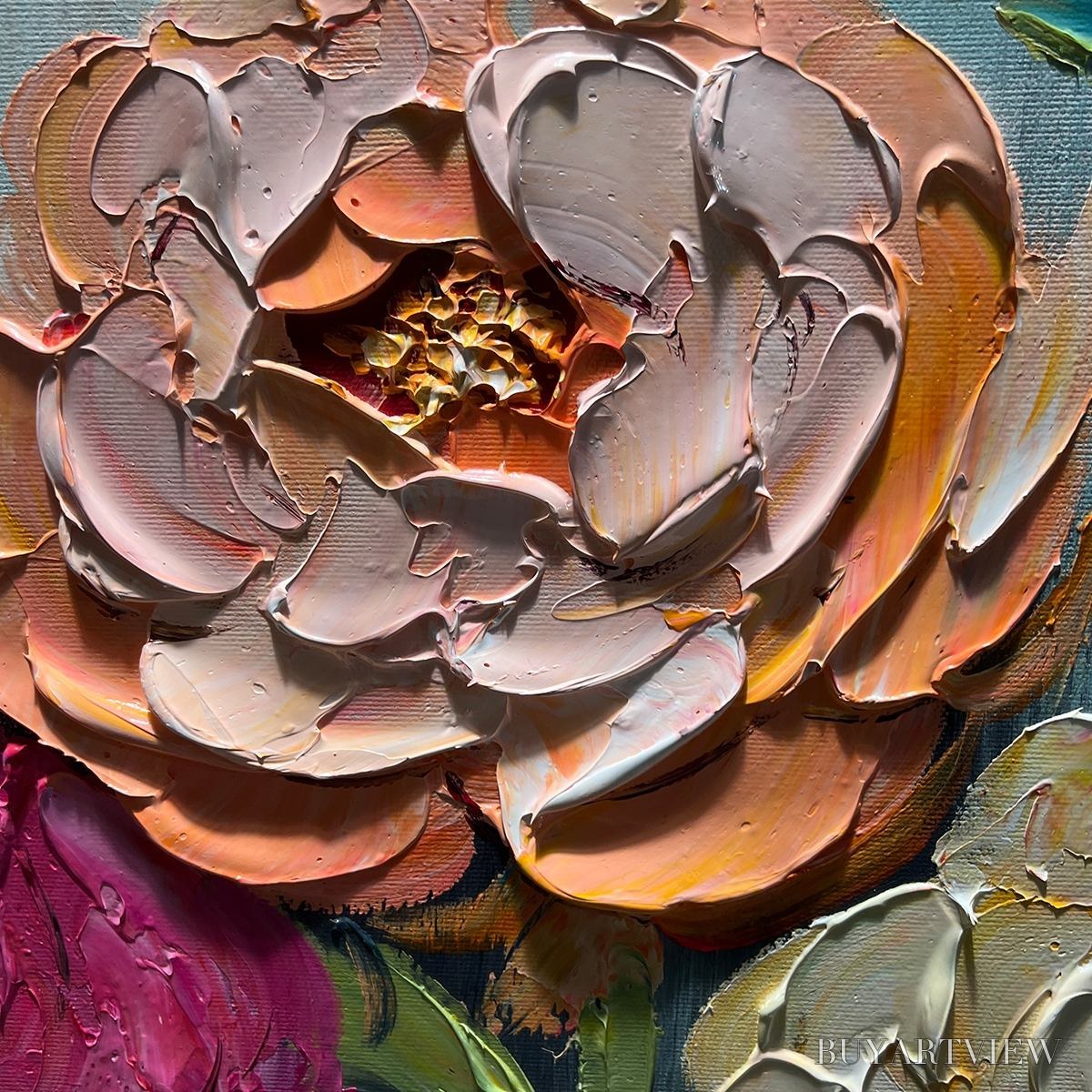 BUYARTVIEW Sweet Peony Rhapsody – Textured Impasto Floral Oil Painting - image 3