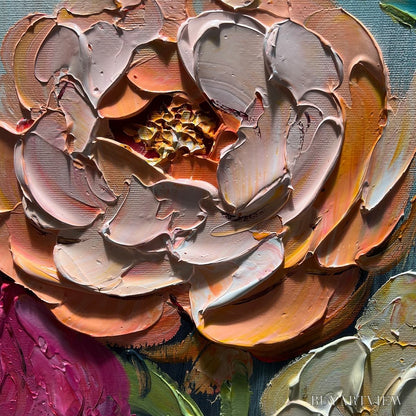 BUYARTVIEW Sweet Peony Rhapsody – Textured Impasto Floral Oil Painting - image 3