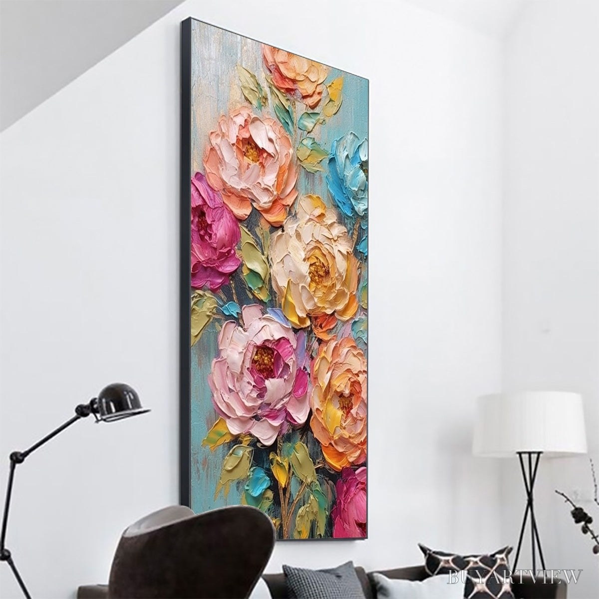 BUYARTVIEW Sweet Peony Rhapsody – Textured Impasto Floral Oil Painting - image 4