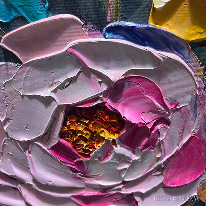 BUYARTVIEW Sweet Peony Rhapsody – Textured Impasto Floral Oil Painting - image 5