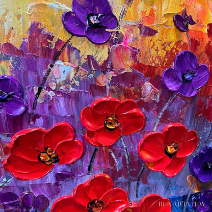 BUYARTVIEW Poppy Field Symphony – Textured Impasto Floral Oil Painting - image 3