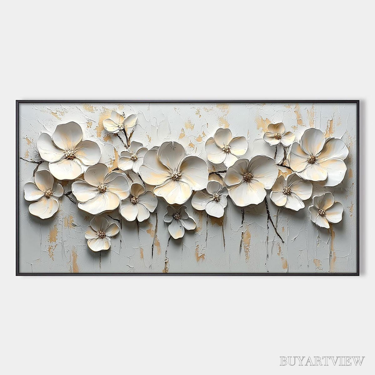 BUYARTVIEW White Blossom Serenade – Textured 3D Floral Oil Painting - image 1