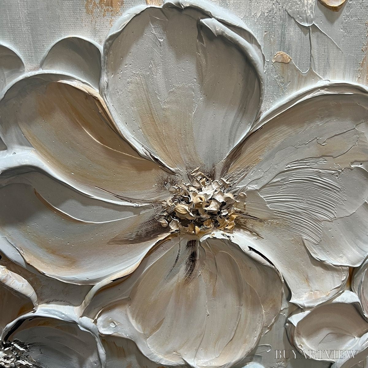 BUYARTVIEW White Blossom Serenade – Textured 3D Floral Oil Painting - image 3