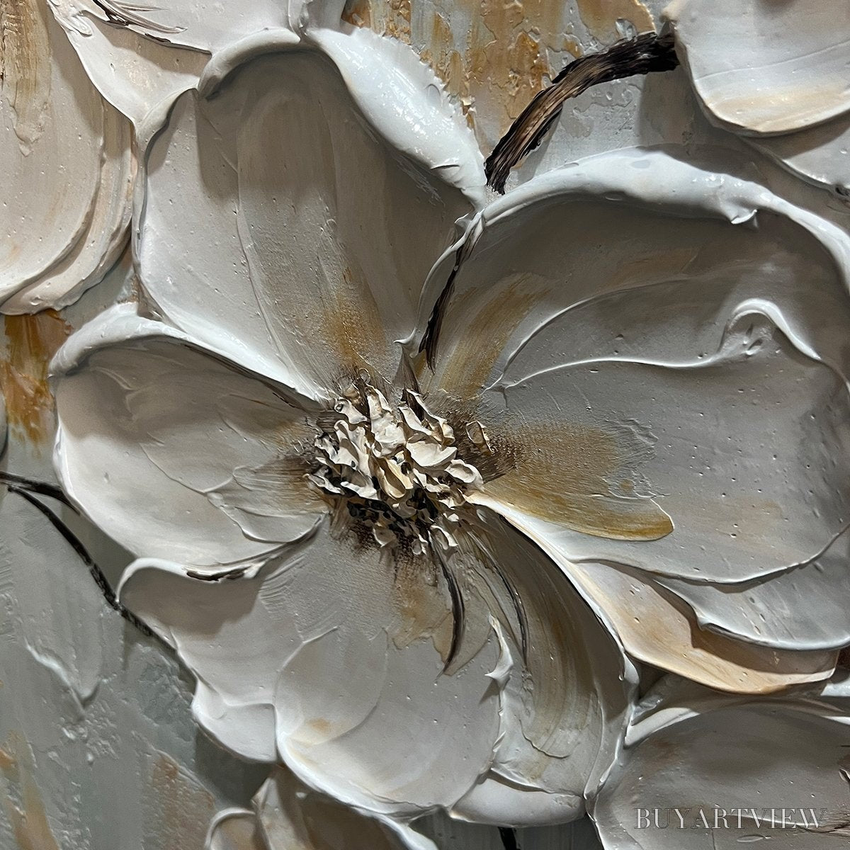 BUYARTVIEW White Blossom Serenade – Textured 3D Floral Oil Painting - image 5