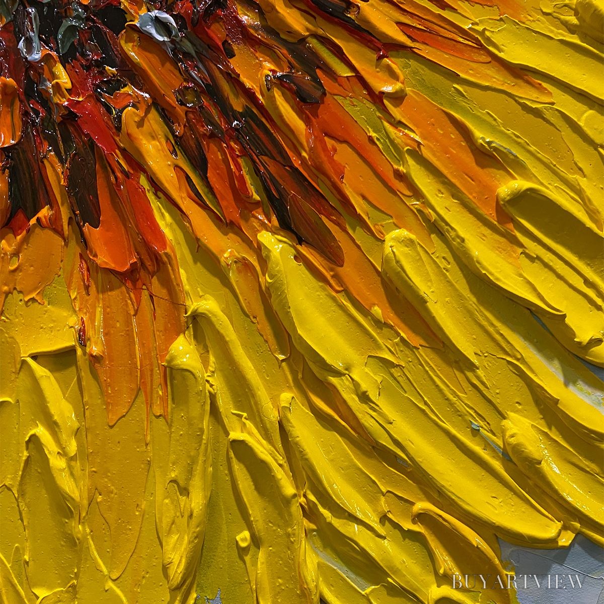 BUYARTVIEW Solar Bloom – Textured Impasto Sunflower Oil Painting in Yellow and Grey - image 3