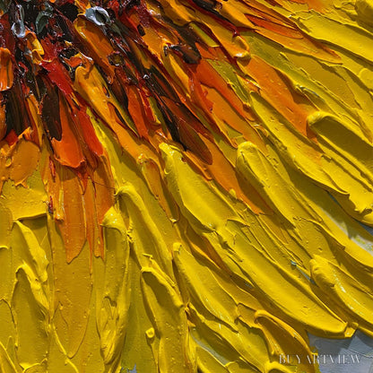 BUYARTVIEW Solar Bloom – Textured Impasto Sunflower Oil Painting in Yellow and Grey - image 3