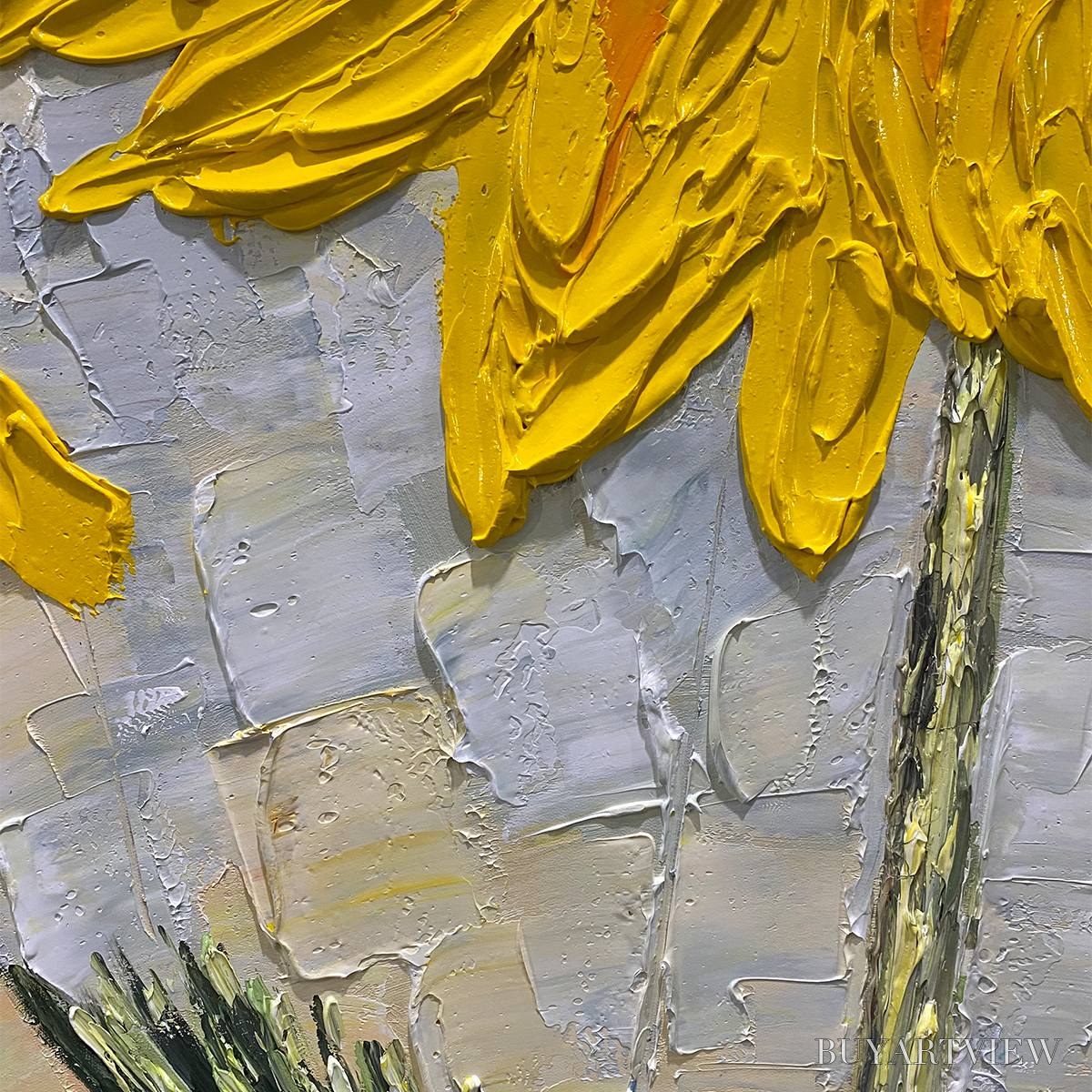 BUYARTVIEW Solar Bloom – Textured Impasto Sunflower Oil Painting in Yellow and Grey - image 6