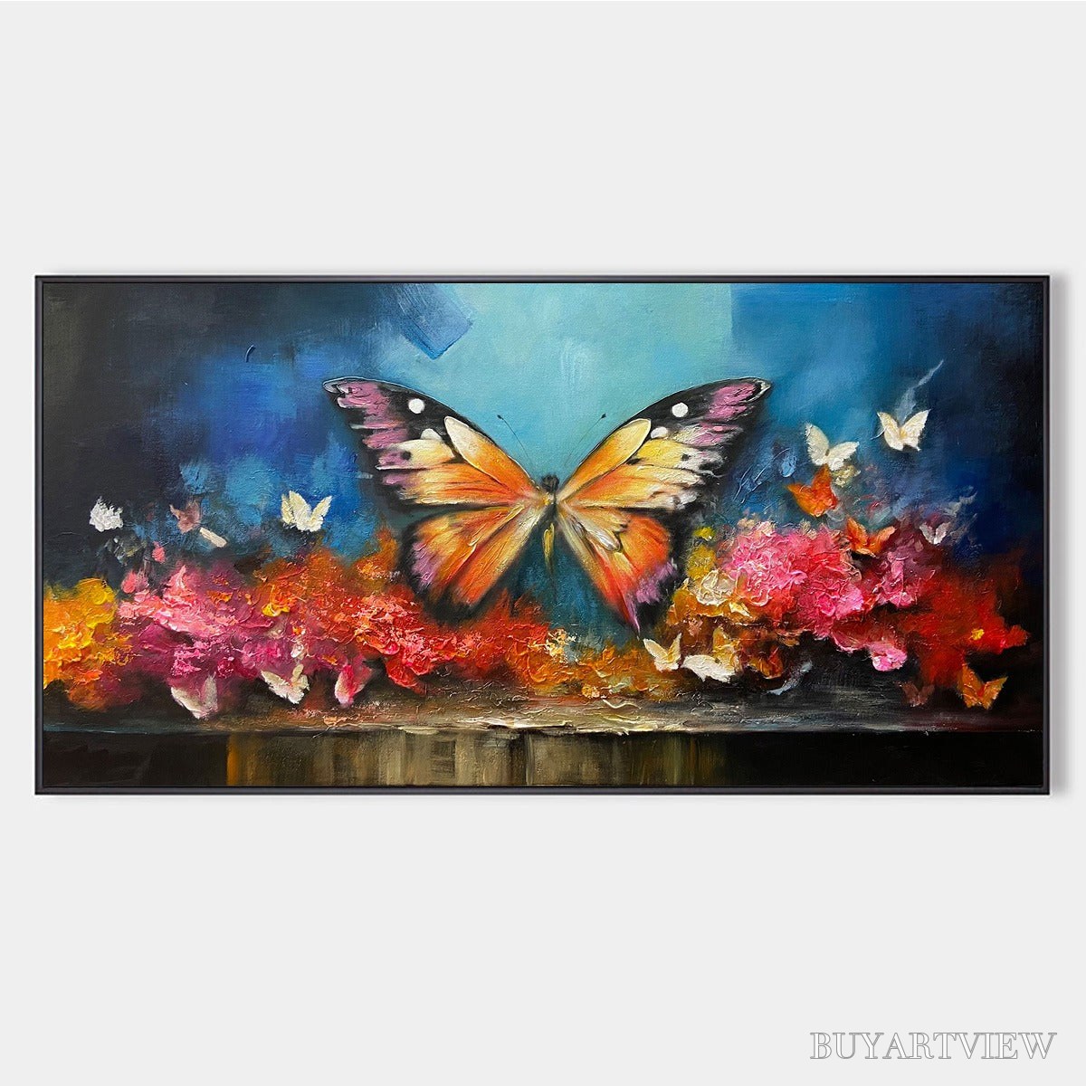 BUYARTVIEW Monarch'S Repose – Orange and Purple Butterfly with Floral Impasto Oil Painting - image 1