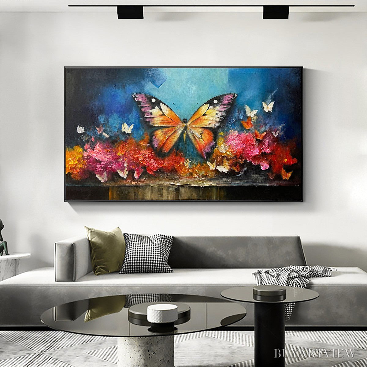 BUYARTVIEW Monarch'S Repose – Orange and Purple Butterfly with Floral Impasto Oil Painting - image 2