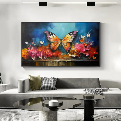 BUYARTVIEW Monarch'S Repose – Orange and Purple Butterfly with Floral Impasto Oil Painting - image 2