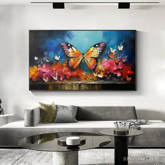 BUYARTVIEW Monarch'S Repose – Orange and Purple Butterfly with Floral Impasto Oil Painting - image 2