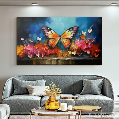 BUYARTVIEW Monarch'S Repose – Orange and Purple Butterfly with Floral Impasto Oil Painting - image 6