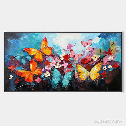 BUYARTVIEW Butterfly Waltz – Colorful Butterfly and Floral Impasto Oil Painting - image 1