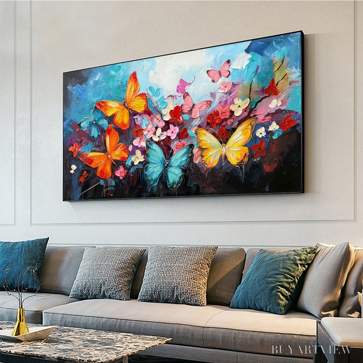 BUYARTVIEW Butterfly Waltz – Colorful Butterfly and Floral Impasto Oil Painting - image 4