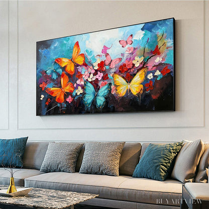 BUYARTVIEW Butterfly Waltz – Colorful Butterfly and Floral Impasto Oil Painting - image 4