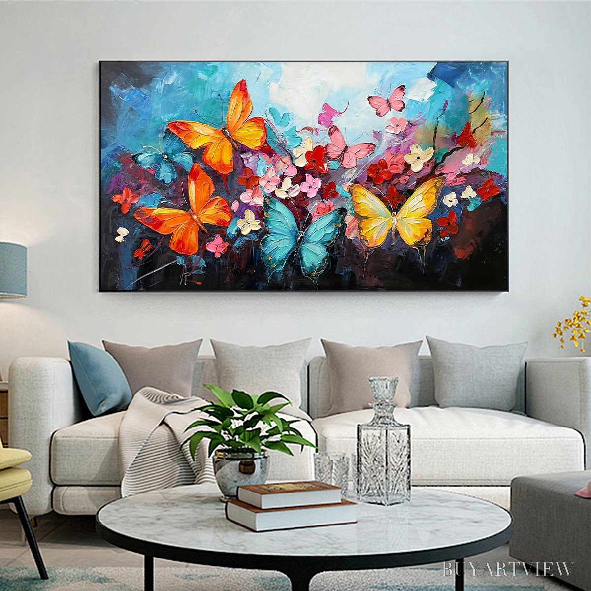 BUYARTVIEW Butterfly Waltz – Colorful Butterfly and Floral Impasto Oil Painting - image 5