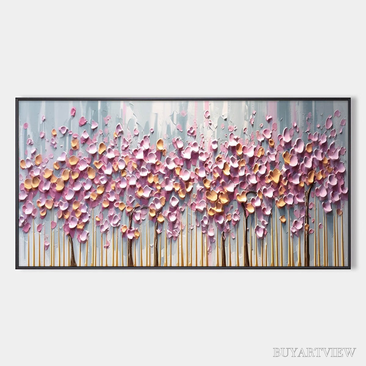 BUYARTVIEW Rosewood Dawn – Textured Floral Landscape Oil Painting in Pink - image 1