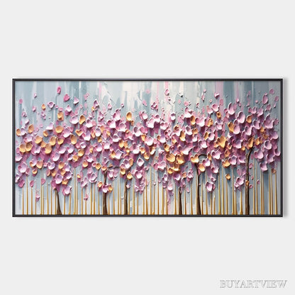 BUYARTVIEW Rosewood Dawn – Textured Floral Landscape Oil Painting in Pink - image 1