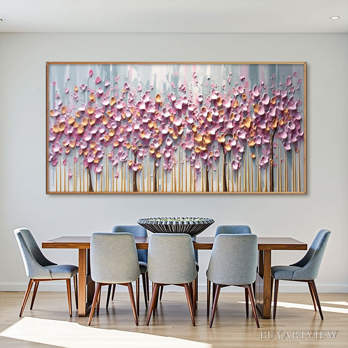 BUYARTVIEW Rosewood Dawn – Textured Floral Landscape Oil Painting in Pink - image 2