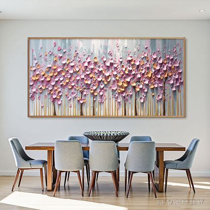 BUYARTVIEW Rosewood Dawn – Textured Floral Landscape Oil Painting in Pink - image 2