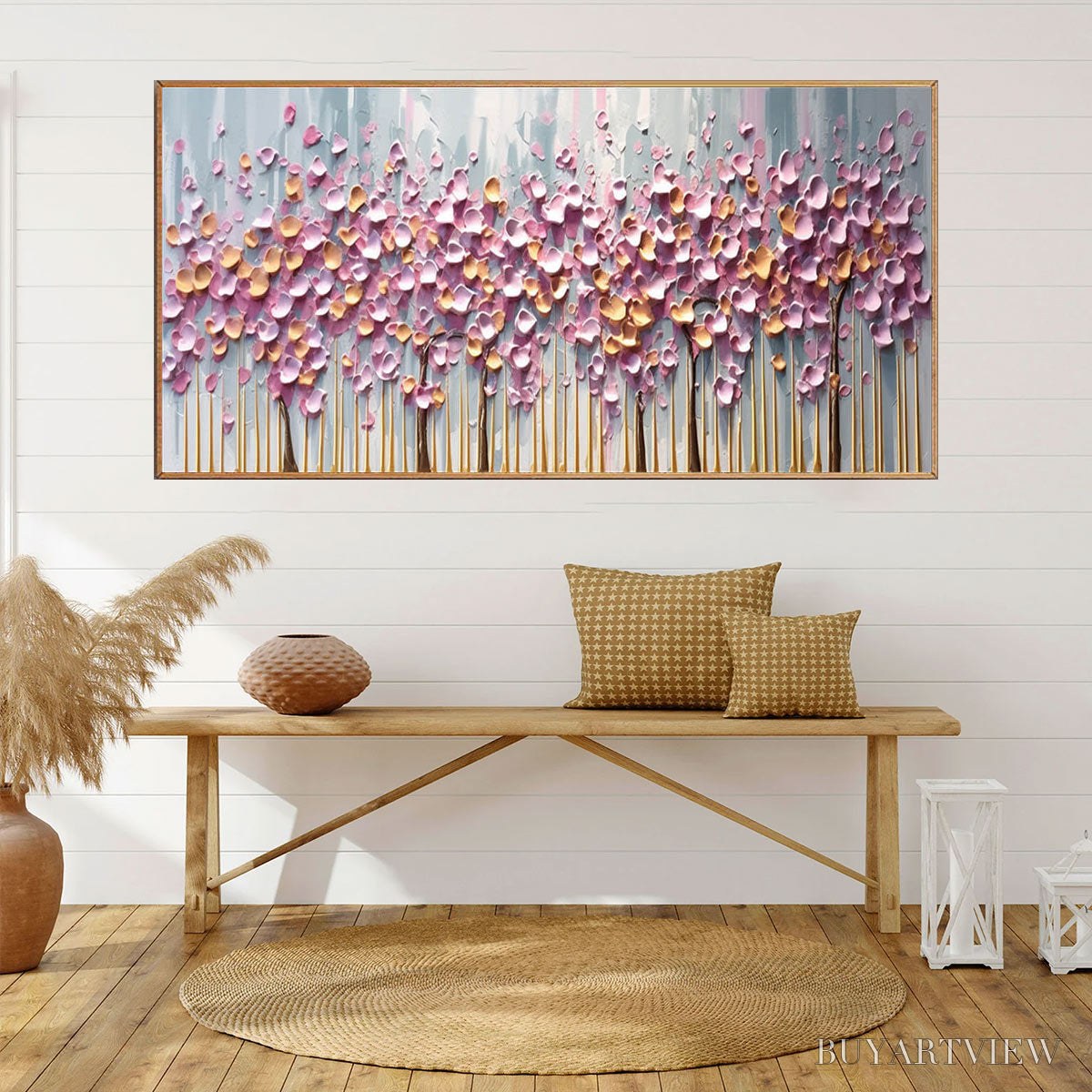 BUYARTVIEW Rosewood Dawn – Textured Floral Landscape Oil Painting in Pink - image 5
