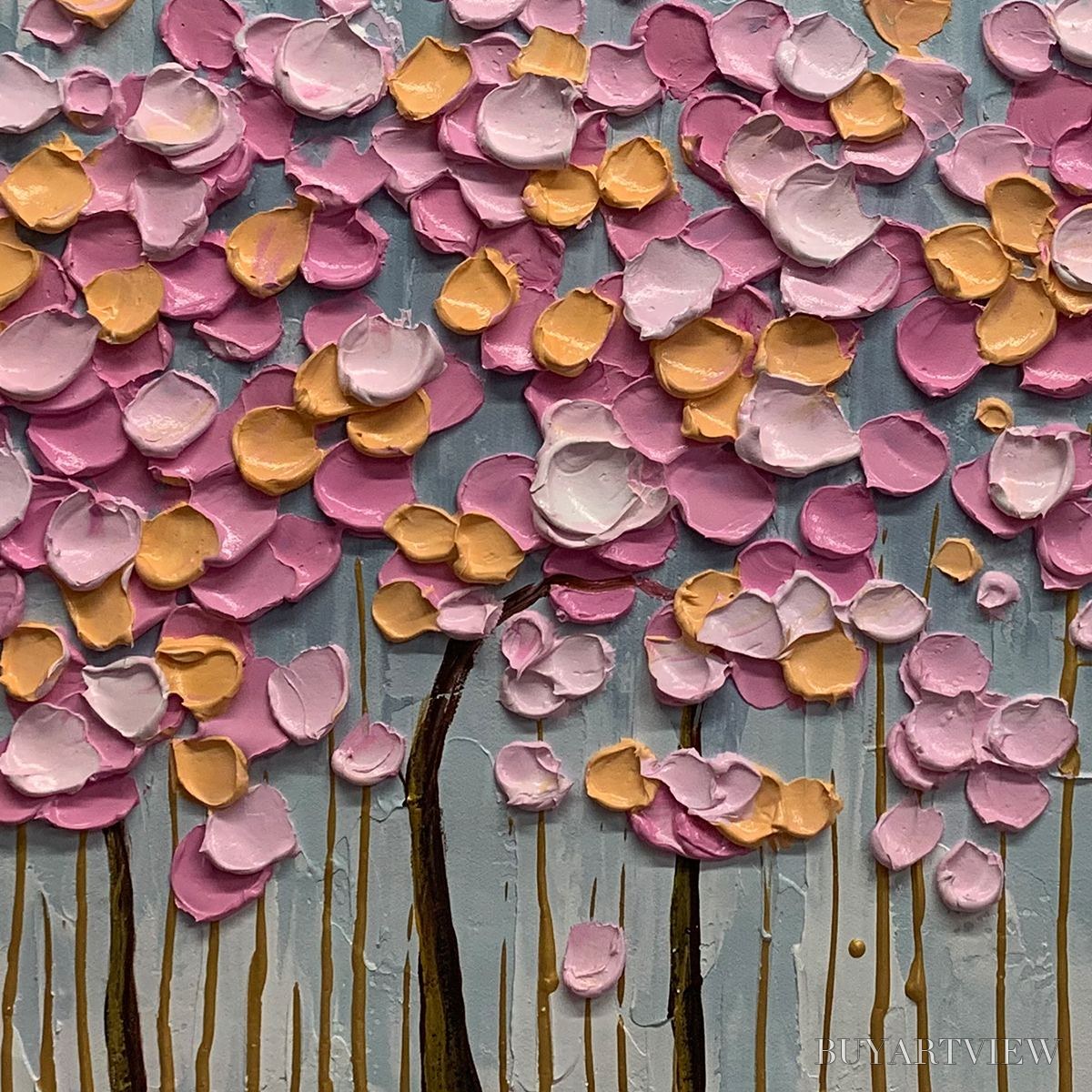 BUYARTVIEW Rosewood Dawn – Textured Floral Landscape Oil Painting in Pink - image 6