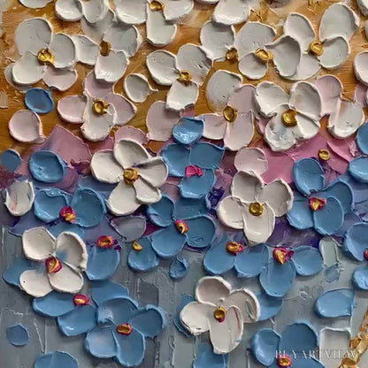 BUYARTVIEW Azure Dream – Textured Floral Landscape Oil Painting in Blue, White, and Gold - image 3
