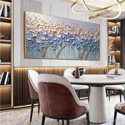 BUYARTVIEW Azure Dream – Textured Floral Landscape Oil Painting in Blue, White, and Gold - image 4