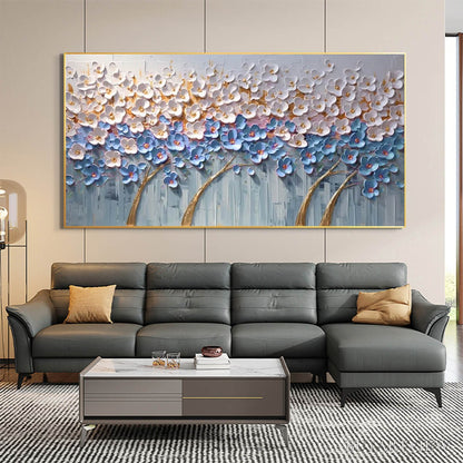 BUYARTVIEW Azure Dream – Textured Floral Landscape Oil Painting in Blue, White, and Gold - image 6