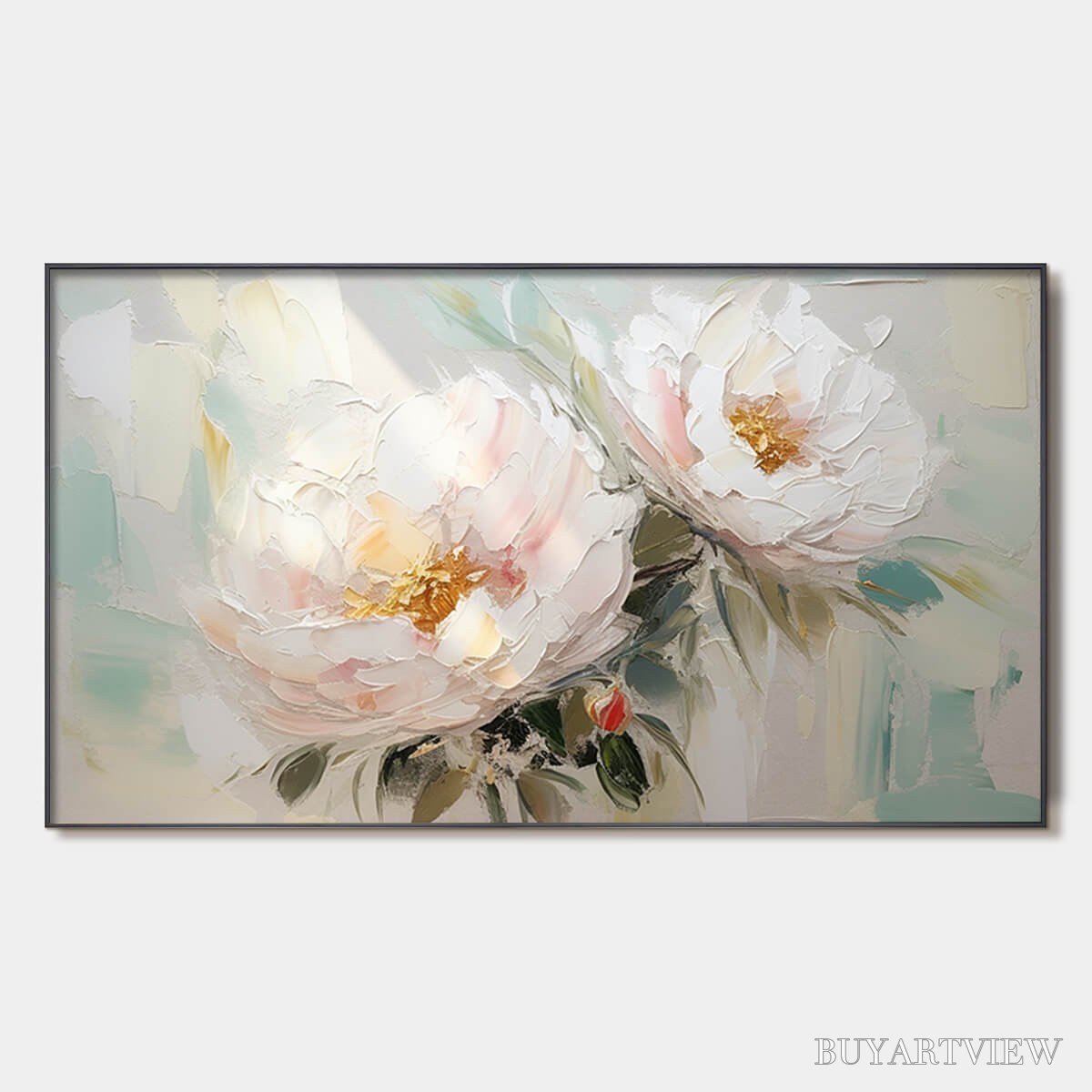 BUYARTVIEW Serene Blossoms – Textured Floral Oil Painting in Soft White and Blush - image 1