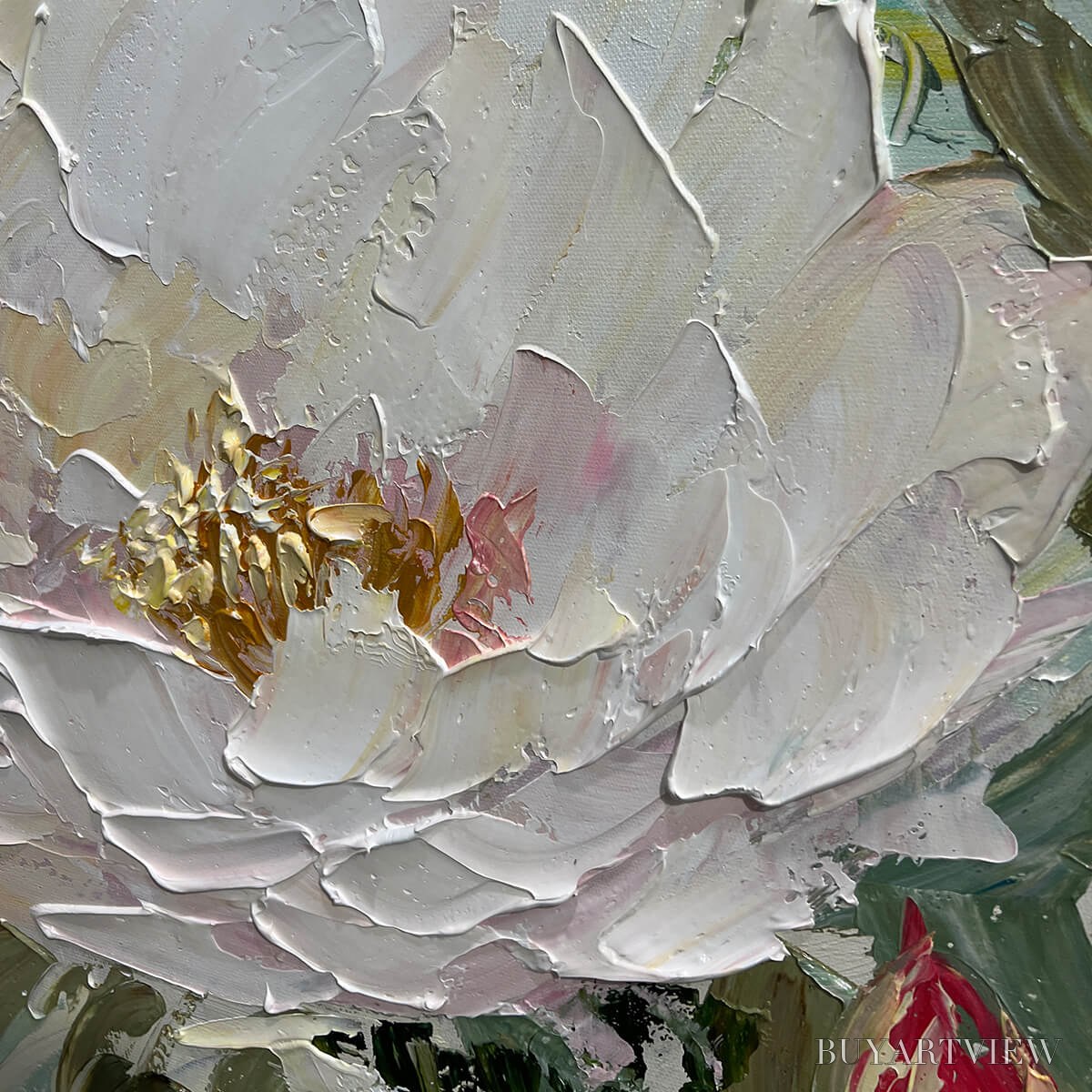 BUYARTVIEW Serene Blossoms – Textured Floral Oil Painting in Soft White and Blush - image 3