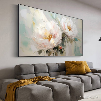 BUYARTVIEW Serene Blossoms – Textured Floral Oil Painting in Soft White and Blush - image 4