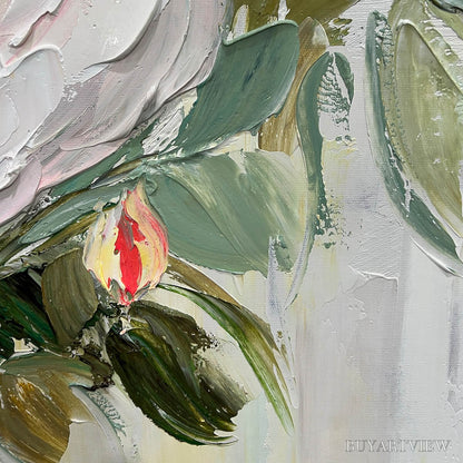 BUYARTVIEW Serene Blossoms – Textured Floral Oil Painting in Soft White and Blush - image 5
