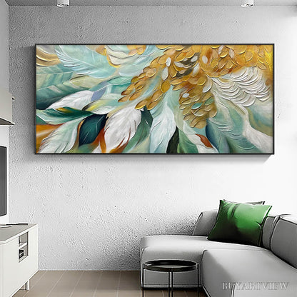BUYARTVIEW Gilded Garden – Green and Gold Floral Textured Impasto Oil Painting - image 2