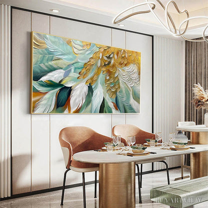 BUYARTVIEW Gilded Garden – Green and Gold Floral Textured Impasto Oil Painting - image 4