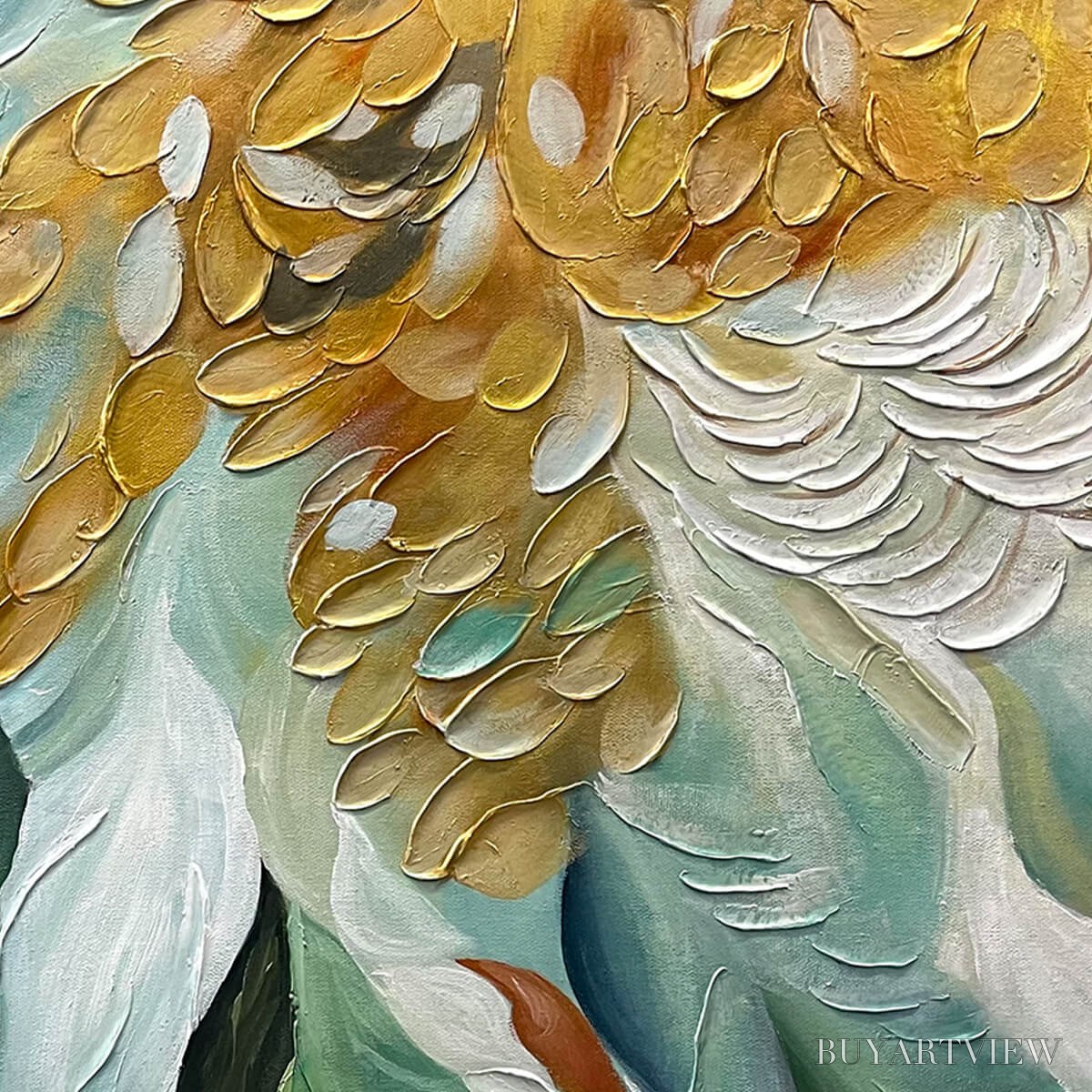BUYARTVIEW Gilded Garden – Green and Gold Floral Textured Impasto Oil Painting - image 5