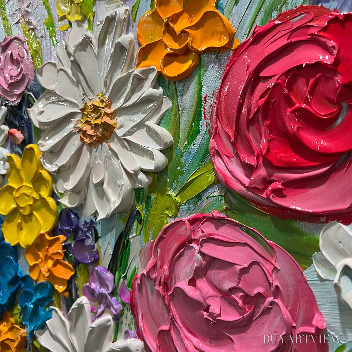BUYARTVIEW Summer Bouquet – Colorful Floral Impasto Oil Painting - image 3