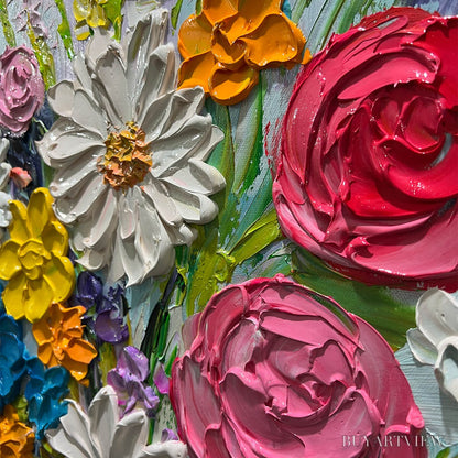 BUYARTVIEW Summer Bouquet – Colorful Floral Impasto Oil Painting - image 3