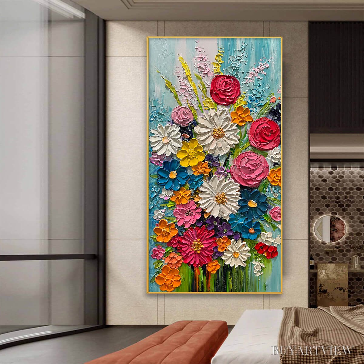 BUYARTVIEW Summer Bouquet – Colorful Floral Impasto Oil Painting - image 5