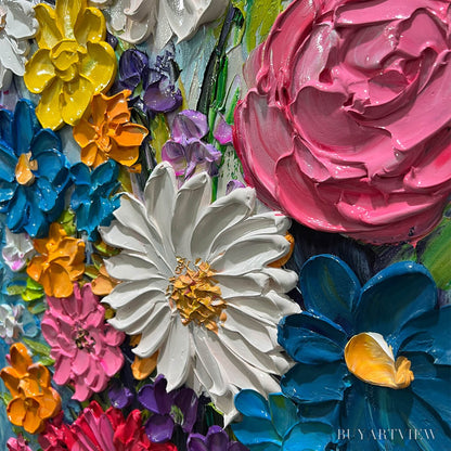 BUYARTVIEW Summer Bouquet – Colorful Floral Impasto Oil Painting - image 6