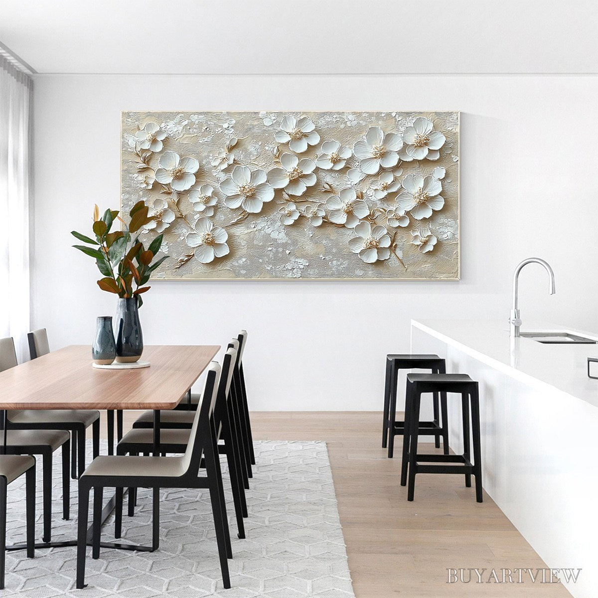BUYARTVIEW Golden Blossoms – Textured Floral Oil Painting - image 4