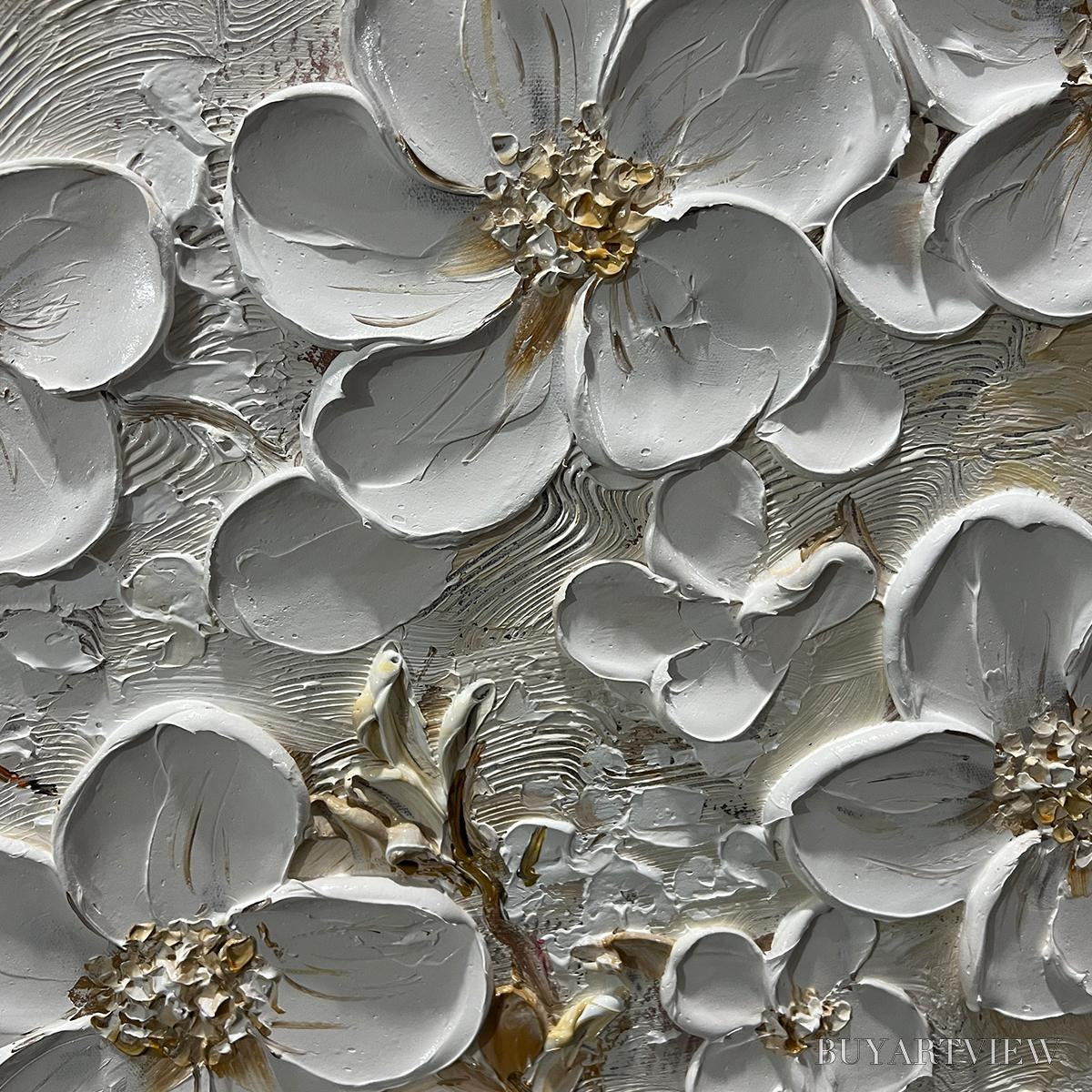 BUYARTVIEW Golden Blossoms – Textured Floral Oil Painting - image 5