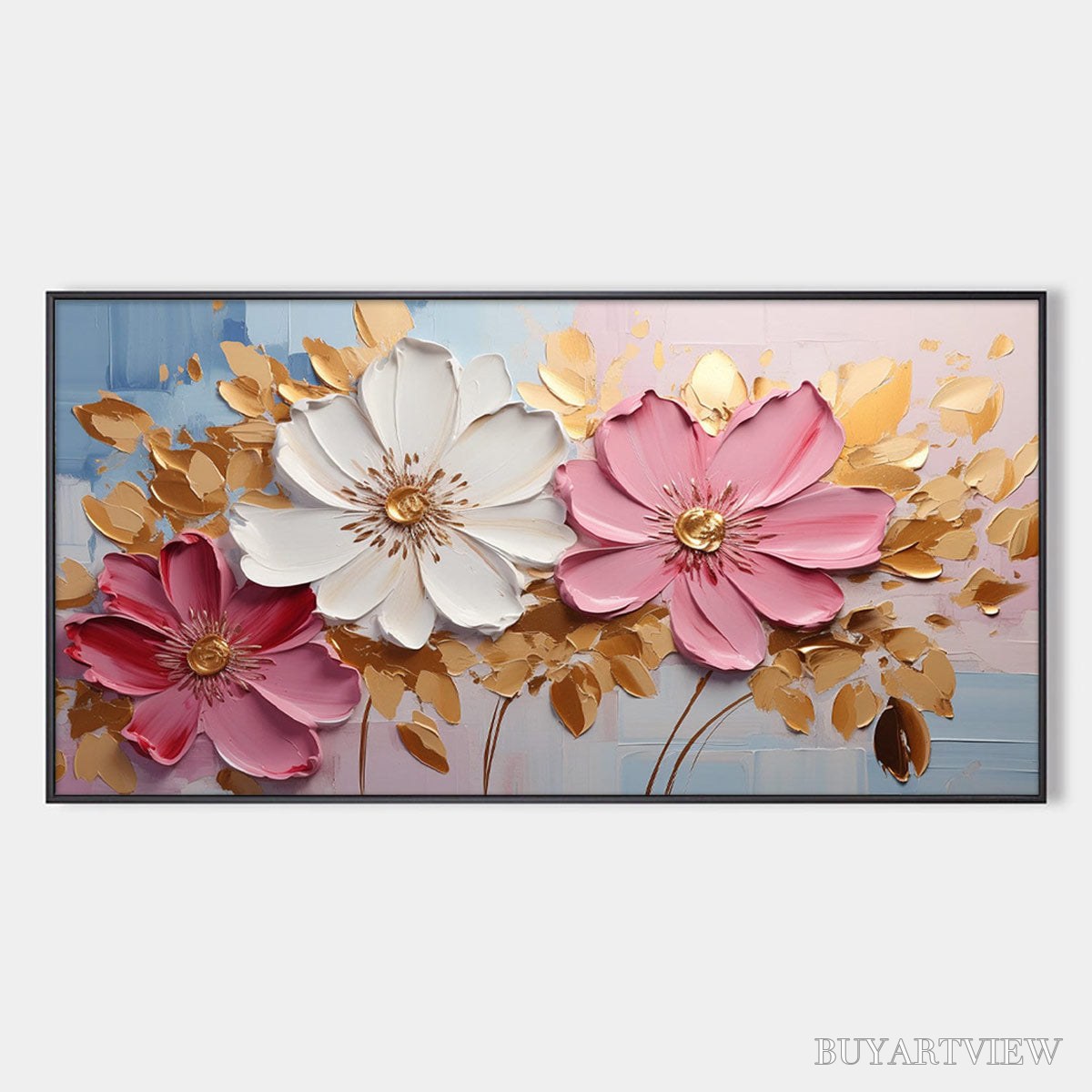 BUYARTVIEW Golden Petals – Textured Panoramic Floral Oil Painting - image 1