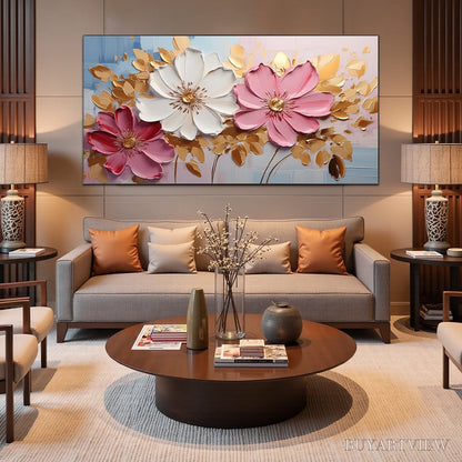 BUYARTVIEW Golden Petals – Textured Panoramic Floral Oil Painting - image 2