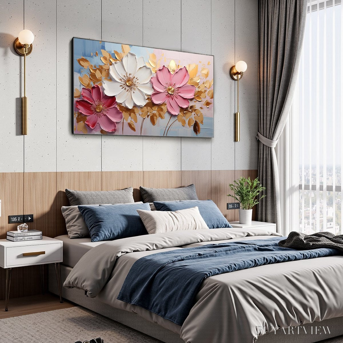 BUYARTVIEW Golden Petals – Textured Panoramic Floral Oil Painting - image 4