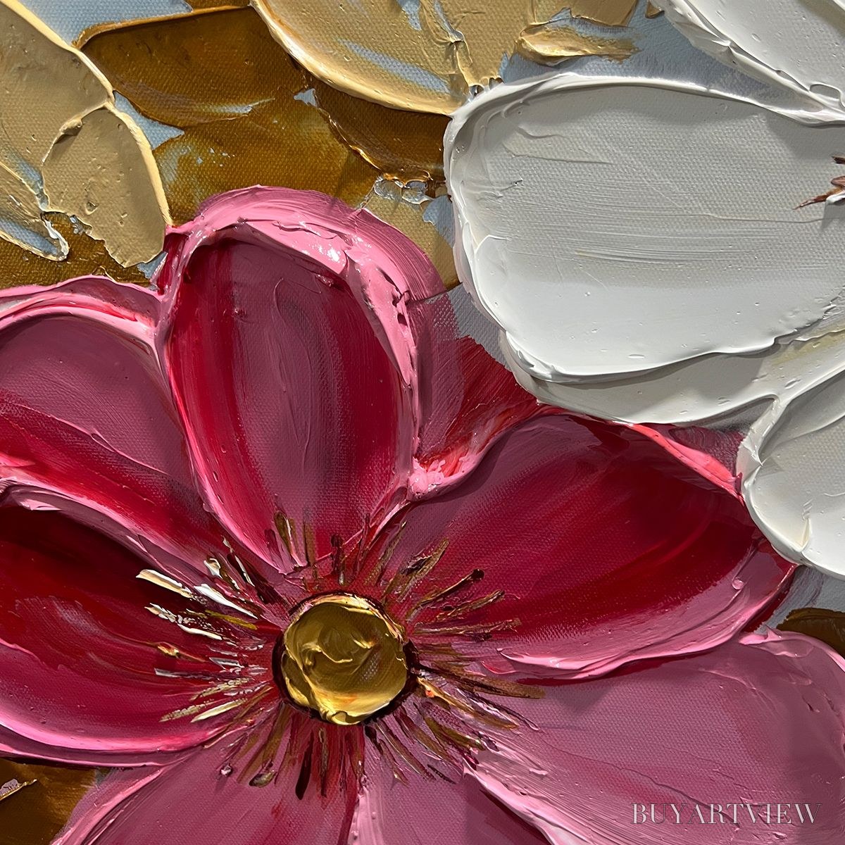 BUYARTVIEW Golden Petals – Textured Panoramic Floral Oil Painting - image 5