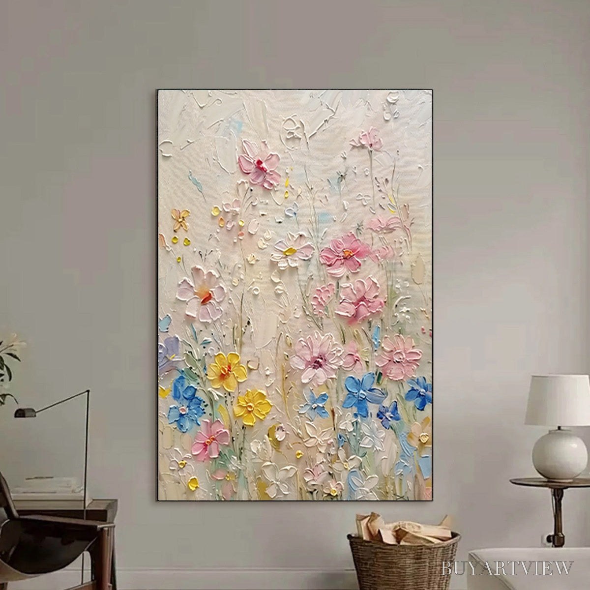 BUYARTVIEW Whispering Meadow – Textured Floral Impasto Oil Painting - image 2
